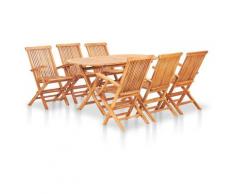 Set da Pranzo da Giardino 7 pz Pieghevole in Massello di Teak