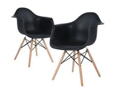 Set di 2 sedie con gambe in legno per sala da pranzo con struttura in metallo nero - Noir