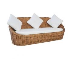 Divano a 3 Posti con Cuscini in Rattan Naturale VD22187 - Hommoo