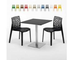 Tavolino Quadrato Nero 70x70 cm con 2 Sedie Colorate GRUVYER RUM RAISIN | Nero