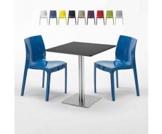 Tavolino Quadrato Nero 70x70 cm con 2 Sedie Colorate GRUVYER KIWI | Blu