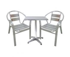 Set completo salotto in alluminio 2 sedie doppio tubolare e tavolo per casa balcone bar ristorante