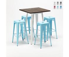 Set tavolo alto e 4 sgabelli in metallo stile Tolix industriale HARLEM per Bar e Pub | Colore: