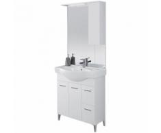 Mobile Bagno Bianco Lucido L. 82.5 cm con due ante, due cassetti e specchiera con pensile e luci
