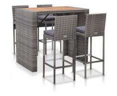 Set da Bar da Giardino 5 pz Polyrattan e Legno Acacia Grigio