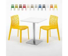Tavolino Quadrato 60x60 cm Top Bianco con 2 Sedie Colorate GRUVYER HAZELNUT | Giallo