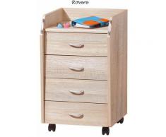 Cassettiera 4 Cassetti Rovere con Ruote da Scrivania Ufficio Comodino Cameretta