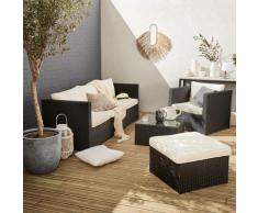 Salotto da giardino, resina intrecciata - modello: Benito, colore: Nero ed Ecru - Colore: Nero,