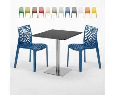 Tavolino Quadrato Nero 70x70 cm con 2 Sedie Colorate GRUVYER RUM RAISIN | Blu