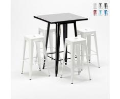 Tavolo alto e 4 sgabelli in metallo stile Tolix industriale NEW YORK bar pub | Colore: Bianco
