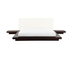 Letto matrimoniale in legno color wenge e pelle bianca 180x200cm ZEN