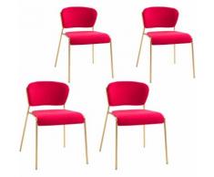 Homcom Set 4 Sedie di Design per Sala da Pranzo Imbottite in Velluto Rosso e Gambe Oro