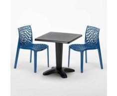 Tavolino Quadrato Nero 70x70 cm con 2 Sedie Colorate GRUVYER AIA | Blu