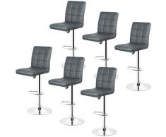 Set di 6 sgabelli da bar di alta qualità, sgabello girevole regolabile, con schienale alto, grigio