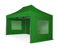 Gazebo pieghevole 3x4,5 verde Exa 55mm alluminio con finestre PVC 350g