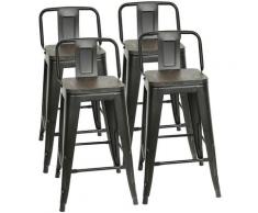 4 x Sedia da Sala da Pranzo in Metallo Ferro con Schienale Stile Vintage, Seggiola da bar Design