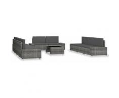 Set Divani da Giardino 10 pz in Polyrattan Grigio