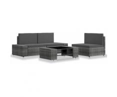Set Divani da Giardino 4 pz in Polyrattan Grigio