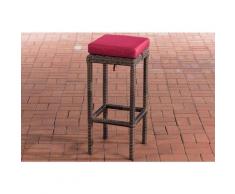 Sgabello polyrattan Alia con imbottitura Tondo/marrone mélange Rosso rubino