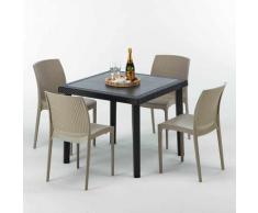 Tavolino Quadrato Nero 90x90 cm con 4 Sedie Colorate BOHÈME PASSION | Beige
