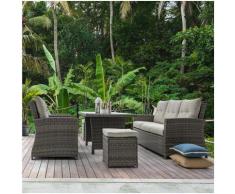 Set Salotto da Giardino Rattan Arredo Esterno Divano Pouf Tavolo Aden Bizzotto