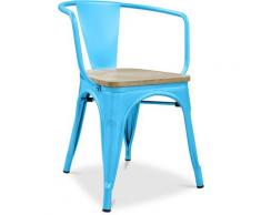 Sedia con braccioli stile Tolix - Metallo e legno chiaro Turchese