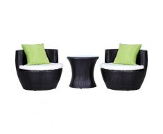 Set Mobili in Rattan 2 Poltroncine Tonde con Tavolino e Cuscini, Marrone