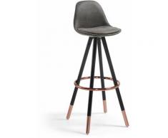 Sgabello Slad imbottito e gambe in legno di faggio - Black - Kave Home
