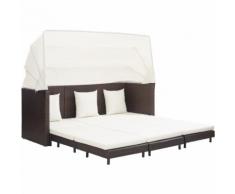 Divano Letto a 3 Posti Estendibile con Tetto Polyrattan Marrone