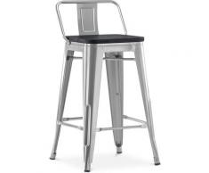 Sgabello da bar in stile Tolix con schienale basso - 61 cm - Metallo e legno scuro Acciaio