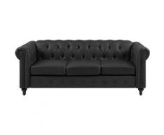Divano 3 posti in pelle sintetica nera CHESTERFIELD