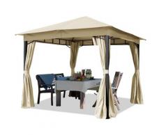 Gazebo da Giardino ca. 3x3 m con Telo Impermeabile da ca. 180g/m² crema