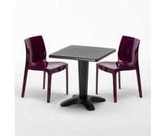 Tavolino Quadrato Nero 70x70 cm con 2 Sedie Colorate ICE AIA | Viola