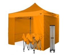 Gazebo rapido 3x3 arancione in alluminio rinforzato con laterali PVC 350g metro. Gazebo pieghevole