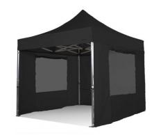 Gazebo pieghevole 3x3 nero Exa 55mm alluminio con finestre PVC 350g