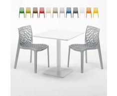 Tavolino Quadrato Bianco 70x70 cm con 2 Sedie Colorate GRUVYER MERINGUE | Grigio