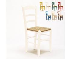 Sedia in legno e seduta impagliata per cucina bar e trattoria rustica PAESANA | Bianco Shabby