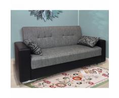 Divano Letto In Ecopelle Nera E Tessuto Grigio