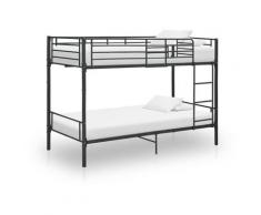 vidaXL Letto a Castello in Metallo 90x200 cm Nero - Nero
