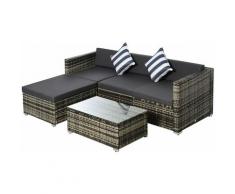 Outsunny Set Mobili da Giardino da 5 Pezzi, Divanetto per Esterni con Pouf e Tavolino in Rattan PE,