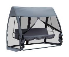 Outsunny Dondolo da Giardino con Zanzariera e Cuscino in Ferro, Grigio, 240x140x197cm