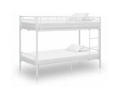 vidaXL Letto a Castello in Metallo 90x200 cm Bianco - Bianco