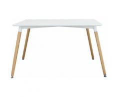 Tavolo Da Pranzo Moderno Di Design Fisso Cm 120 X 80 In Abs Bianco Con Gambe In Legno Per Interno