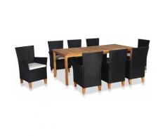 Set da Pranzo da Giardino 9 pz in Polyrattan Nero e Marrone