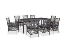 Set Mobili da Pranzo per Giardino 9 pz in Polyrattan Grigio