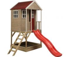 Casetta da giardino bambini sulla piattaforma con scivolo Avventura Nordica - Rosso