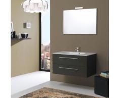 Mobiletto Bagno Boston 90 Cm In Legno Rovere Scuro Con Cassetti, Specchio E Lampada