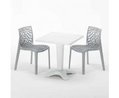 Tavolino Quadrato Bianco 70x70 cm con 2 Sedie Colorate GRUVYER PATIO | Grigio