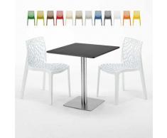 Tavolino Quadrato Nero 70x70 cm con 2 Sedie Colorate Gruvyer Rum Raisin | Bianco