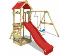 WICKEY Parco giochi in legno FreeFlyer Giochi da giardino con altalena e scivolo Rosso, Torre di